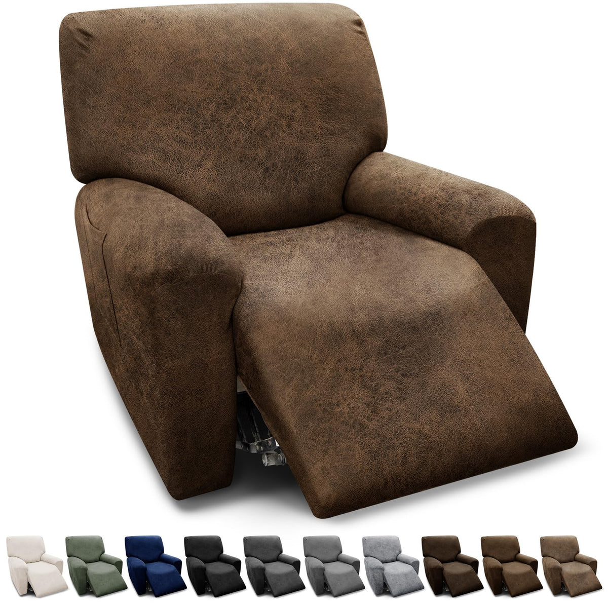 Couch Cover Leather Look 3 Seater Couch Sofa Cover 1-Piece Sofa Slipcover Stretch Furniture Protector with Elastic Bottom & Pockets(Sofa, Coffee)