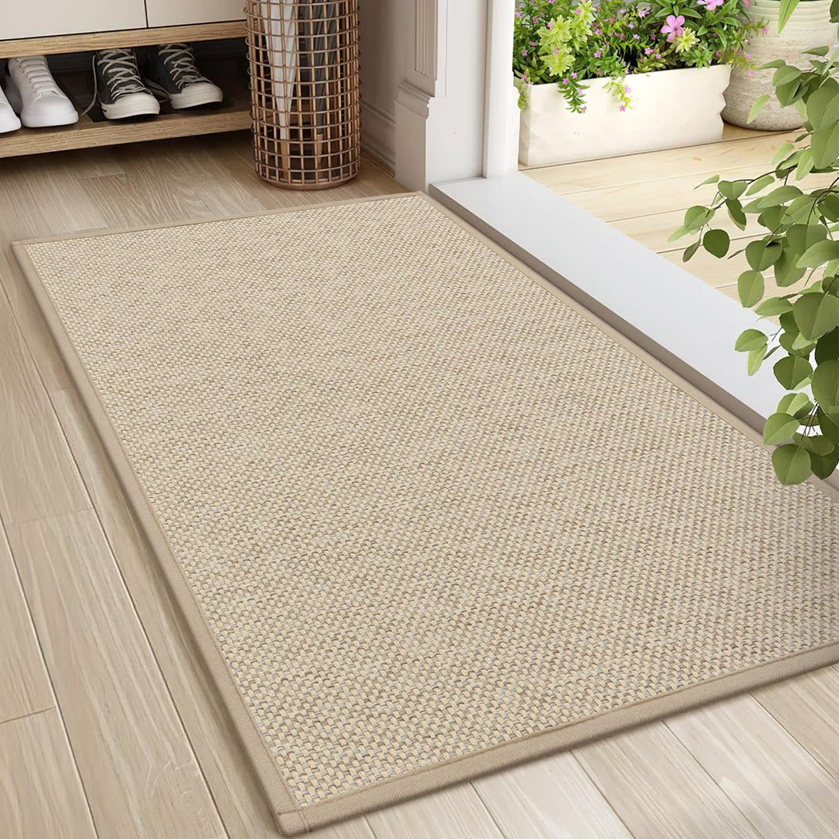 LEKEEPGO Door Mat 17"x29", Non Slip Washable Indoor Door Mat, Khaki