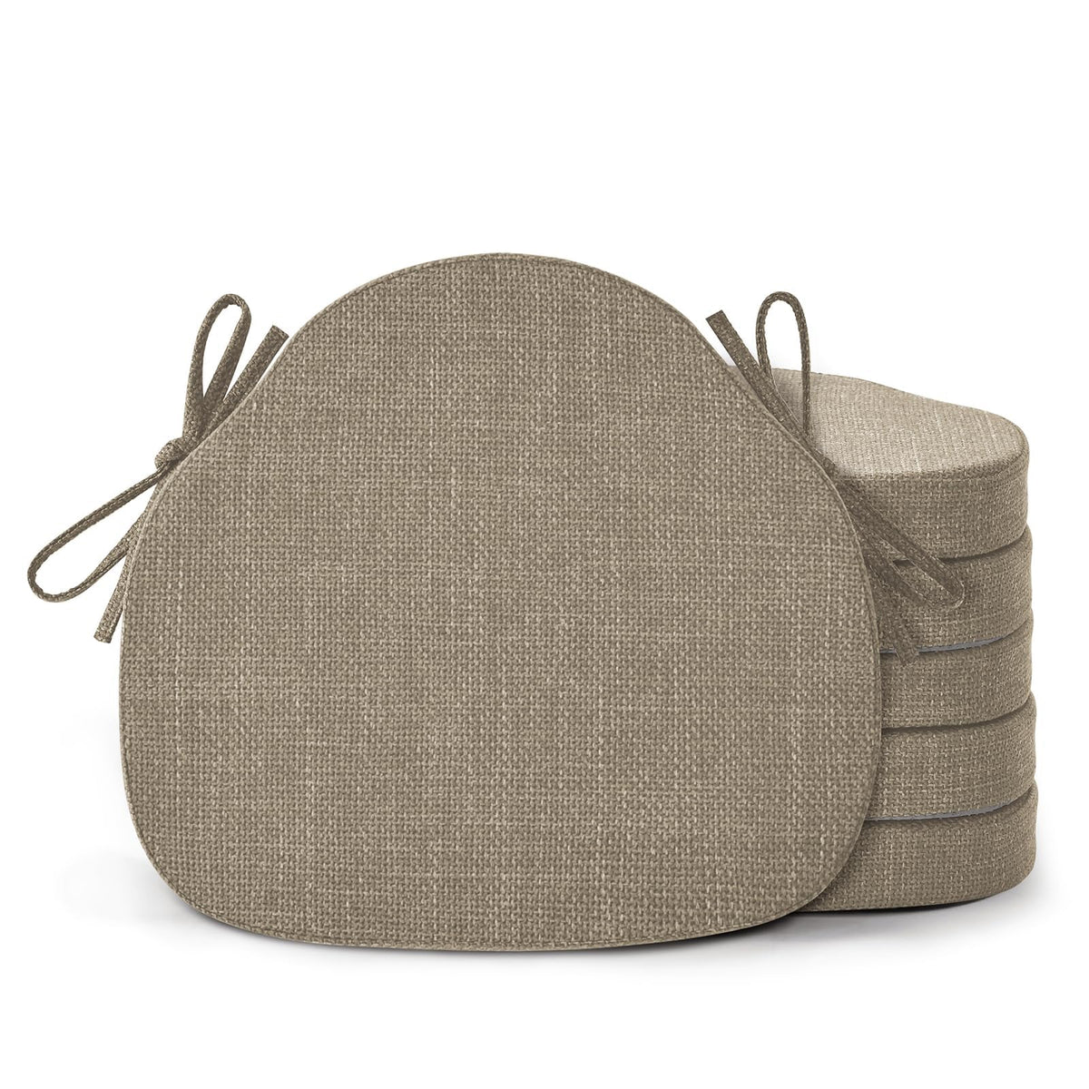 Shinnwa Dining Chair Cushions Set of 4, High-Resilience Foam Windsor Seat Pads, Kitchen Chair Cushions with Ties & Textured Cover, 4 Pack, 16.5 x 15.5 x 2, Light Brown
