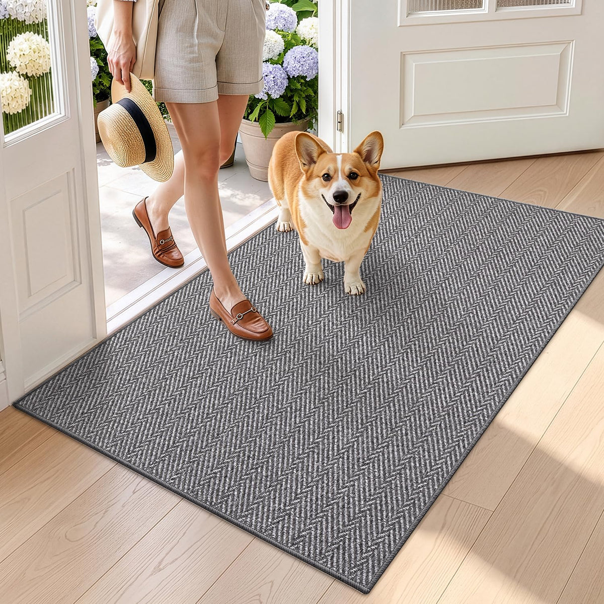 LUMI Ultra Thin Indoor Door Mat 24"x36", Entrance Doormat, Beige