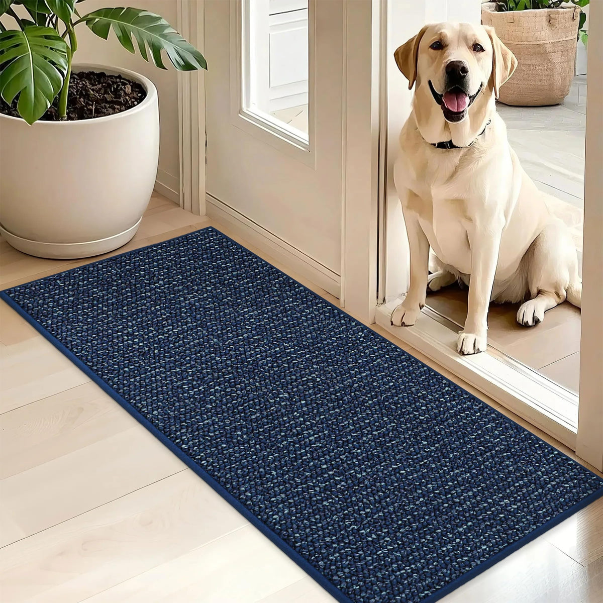 BEQHAUSE Dirt Trapper Door Mat 20" x 32", Non-Slip Washable Doormats, Blue