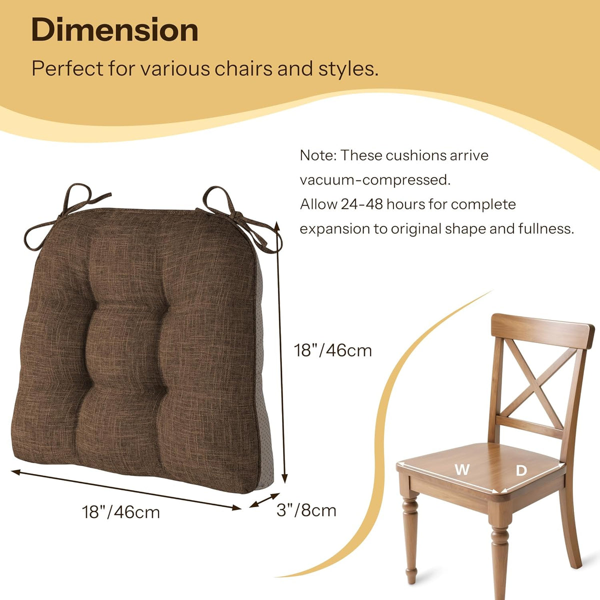 Chair Cushions for Dining Chairs Set of 4, 18"x18"x3", Coffee