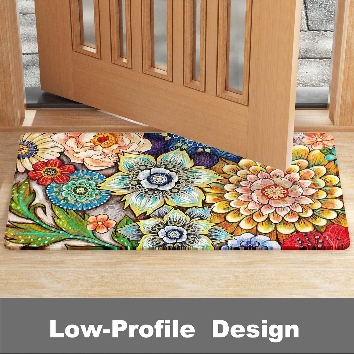 Rnivvi Front Door Mat, 30"x17" Cute Flower Theme Indoor Outdoor Welcome Mat, Heavy Duty Low Profile Anti-Slip Entryway Rug for Home Entrance, Floor, Patio Entry, Mud Room, Mandala Floral