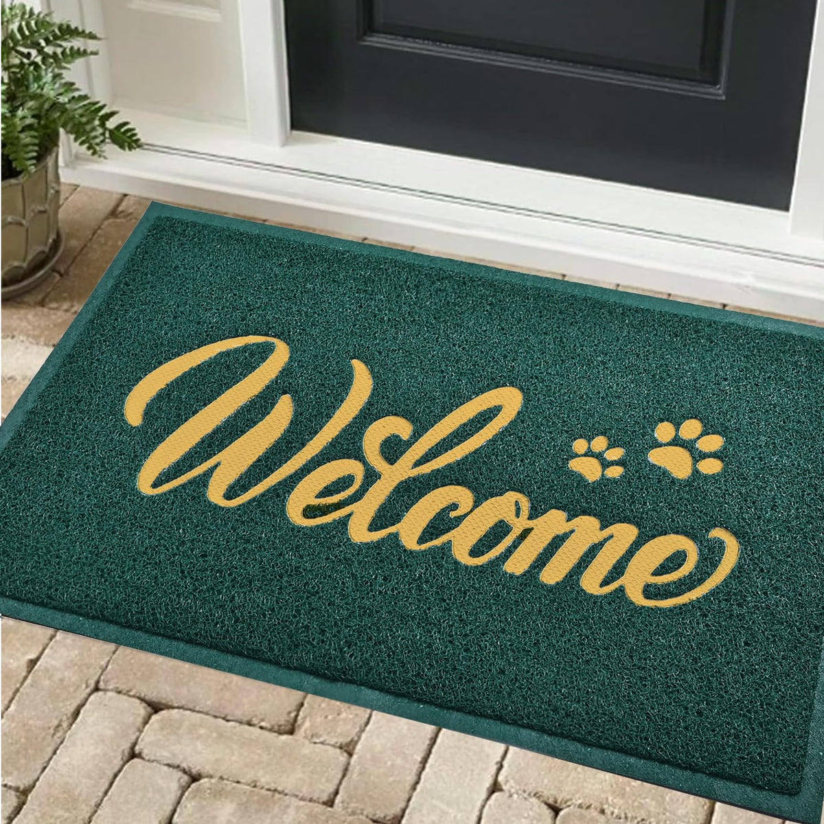 T.HENV Welcome Mat Outdoor, 30x17.5 Waterproof All-Season Front Door Mat Outside Entrance, All-Weather Quick Drying, Low Profile Doormat Indoor, Patio Porch Entryway Mats, Black-White