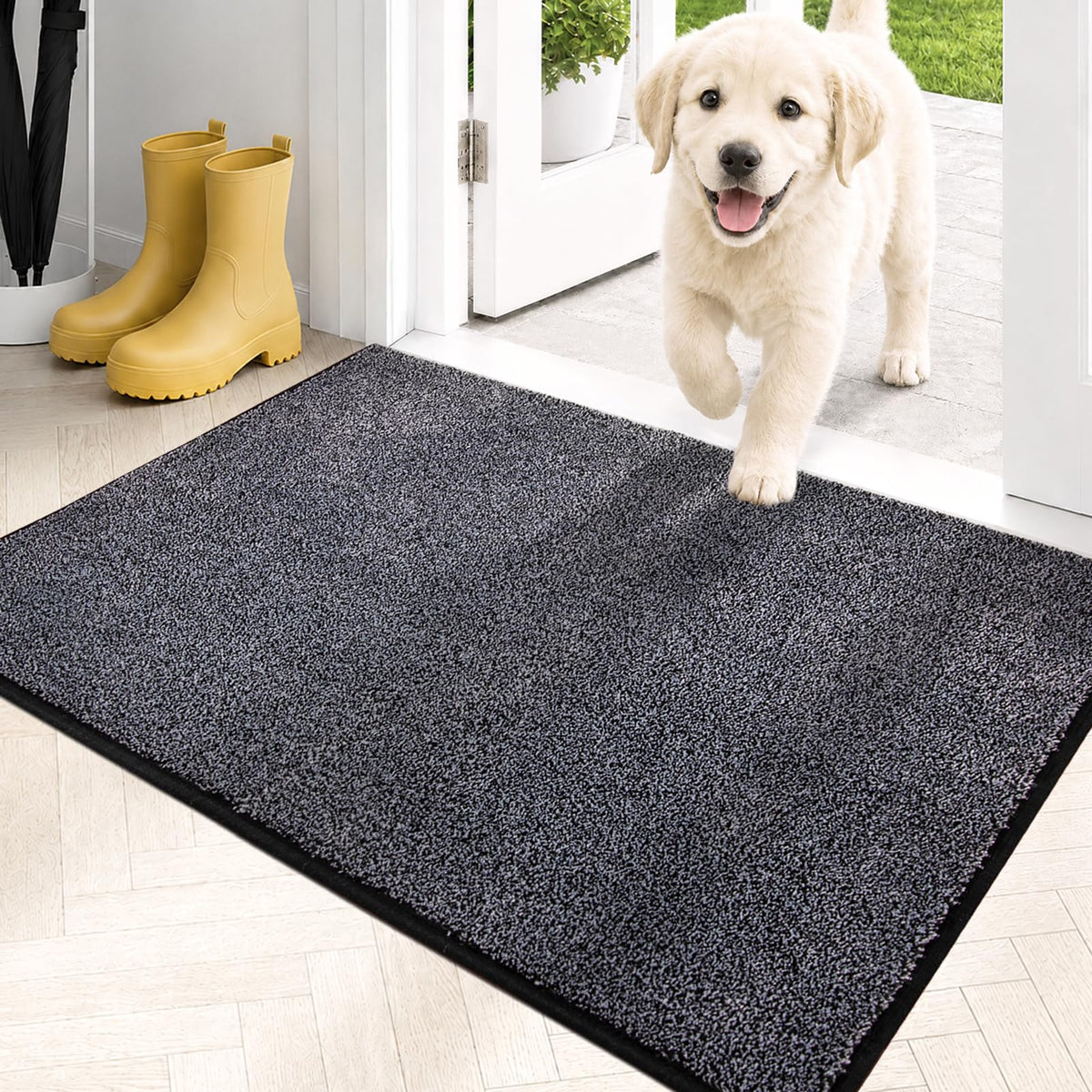 PURRUGS Dirt Trapping Indoor Door Mat, 24" x 35.5", Charcoal