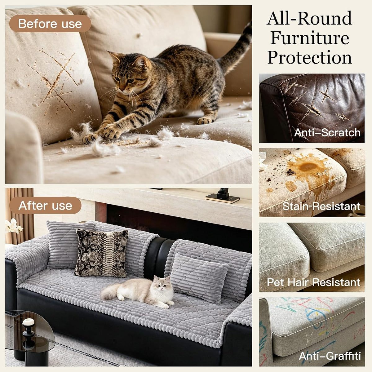 Plush Couch Cover for Pet,Dog Couch Cover for Sofa,Light Gray