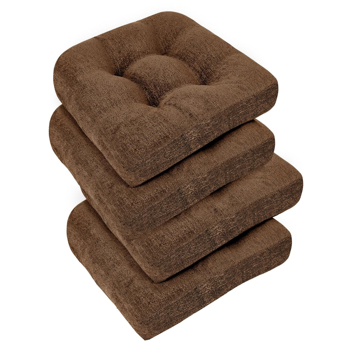 downluxe Chair Cushions for Dining Chairs 4 Pack, Tufted Indoor Chair Pads with Non-Slip Bottom, U-Shaped Kitchen Chair Cushions, 17"x17"x4", Khaki