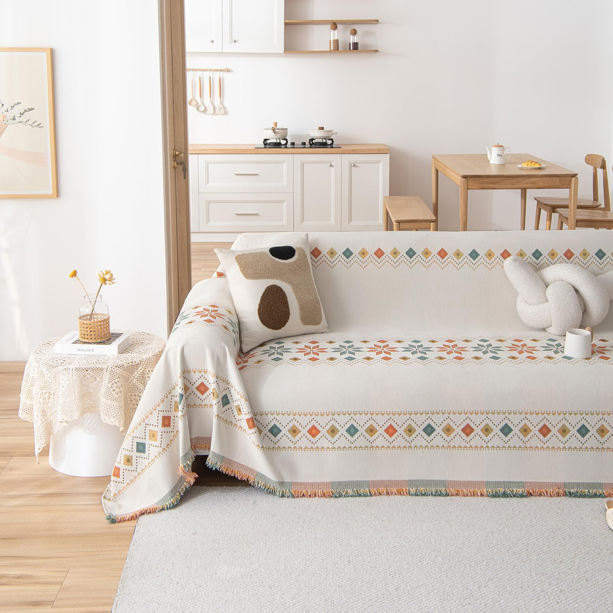 VClife Bohemian Sofa Covers Chenille Couch Cover for Sectional Couch, Soft Non Slip Couch Covers for 2 Cushion Sofa Breathable Sofa Furniture Protector Slip Cover for Couch, Pumpkin, 71"X118"