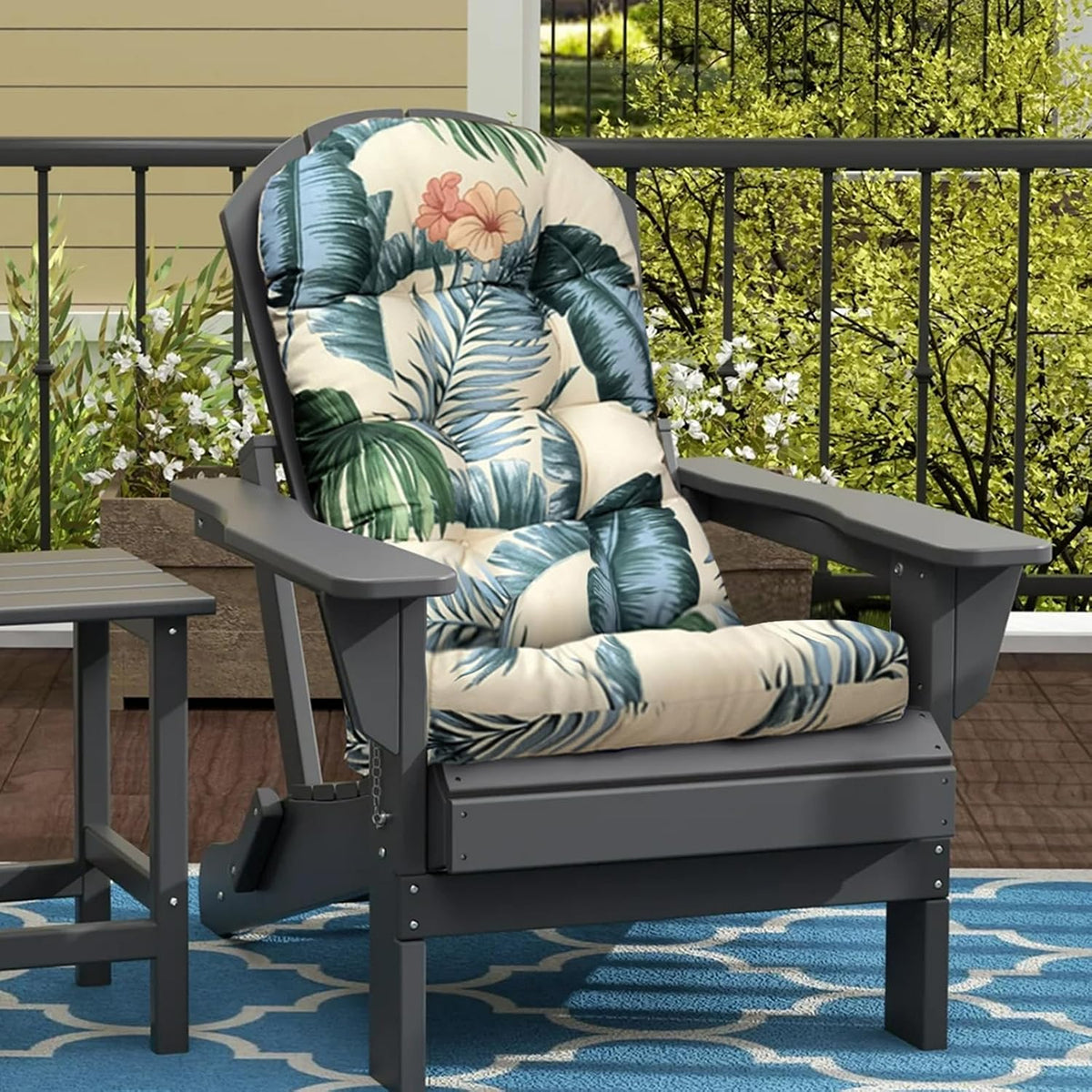 Outdoor Adirondack Chair Cushion Floral One-Pieces Thicked Patio Cushions for Adirondack Chair Waterproof Round Corner High Back Seat Cushions, Green Printing 44"*20"