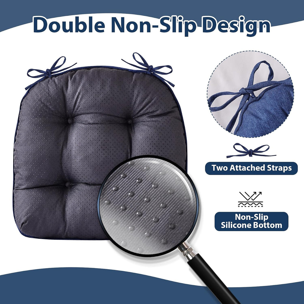 IASEAHK Chair Cushions for Dining Chairs, 15.5" x 15.5" x 4", Navy Blue