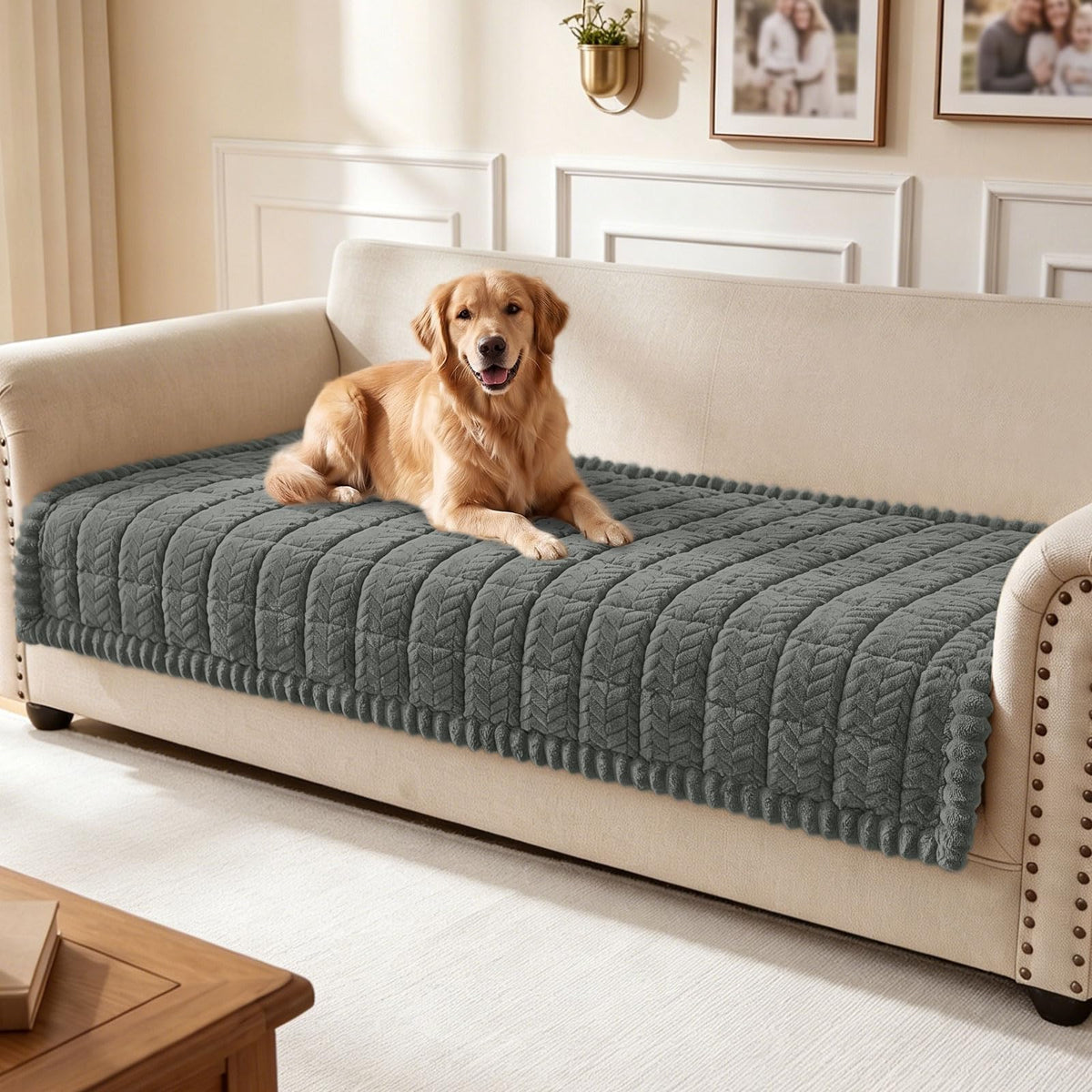 Smiry Couch Cover for Dogs, Non Slip Fuzzy Pet Sofa Covers Washable