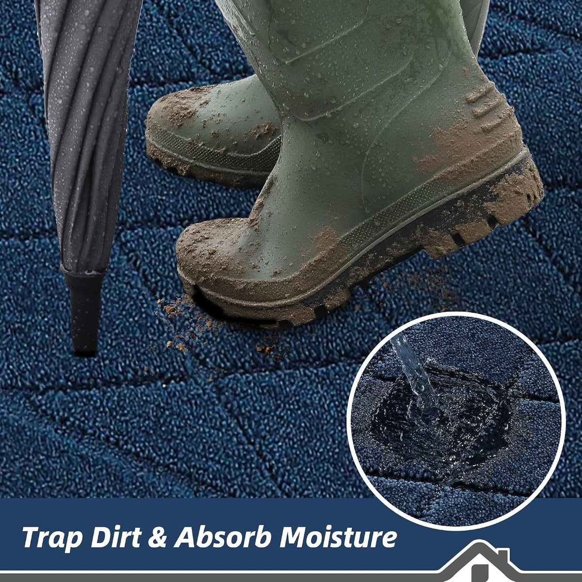 BEQHAUSE Dirt Trapper Door Mat 20" x 32", Doormat Non-Slip, Navy Blue