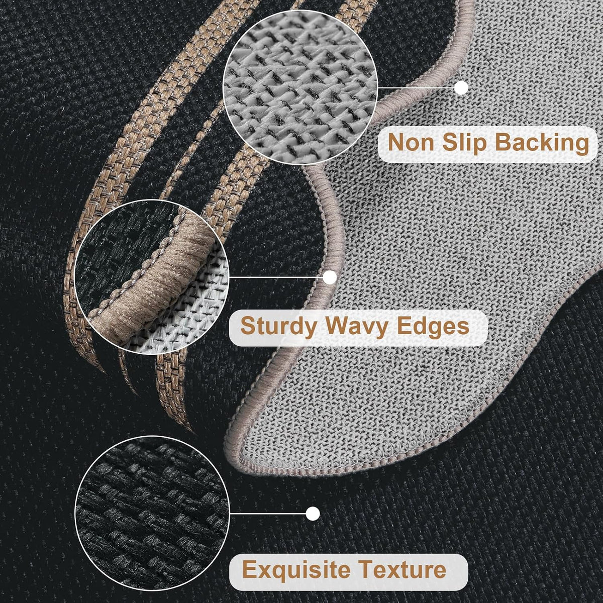 Easy Jute Black Entryway Rug, 2x3 Front Door Mat Washable Non Slip Small Kitchen Rug, Indoor Outdoor Farmhouse Scalloped Doormat for Porch Bathroom Doorway