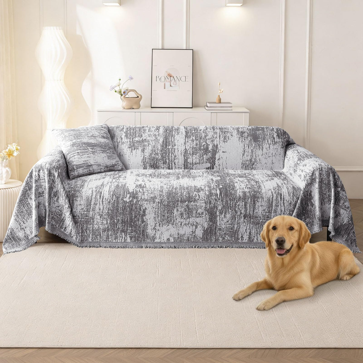 hyha Couch Cover for Dogs, Boho Chenille Sofa Cover for 3 Cushion Couch