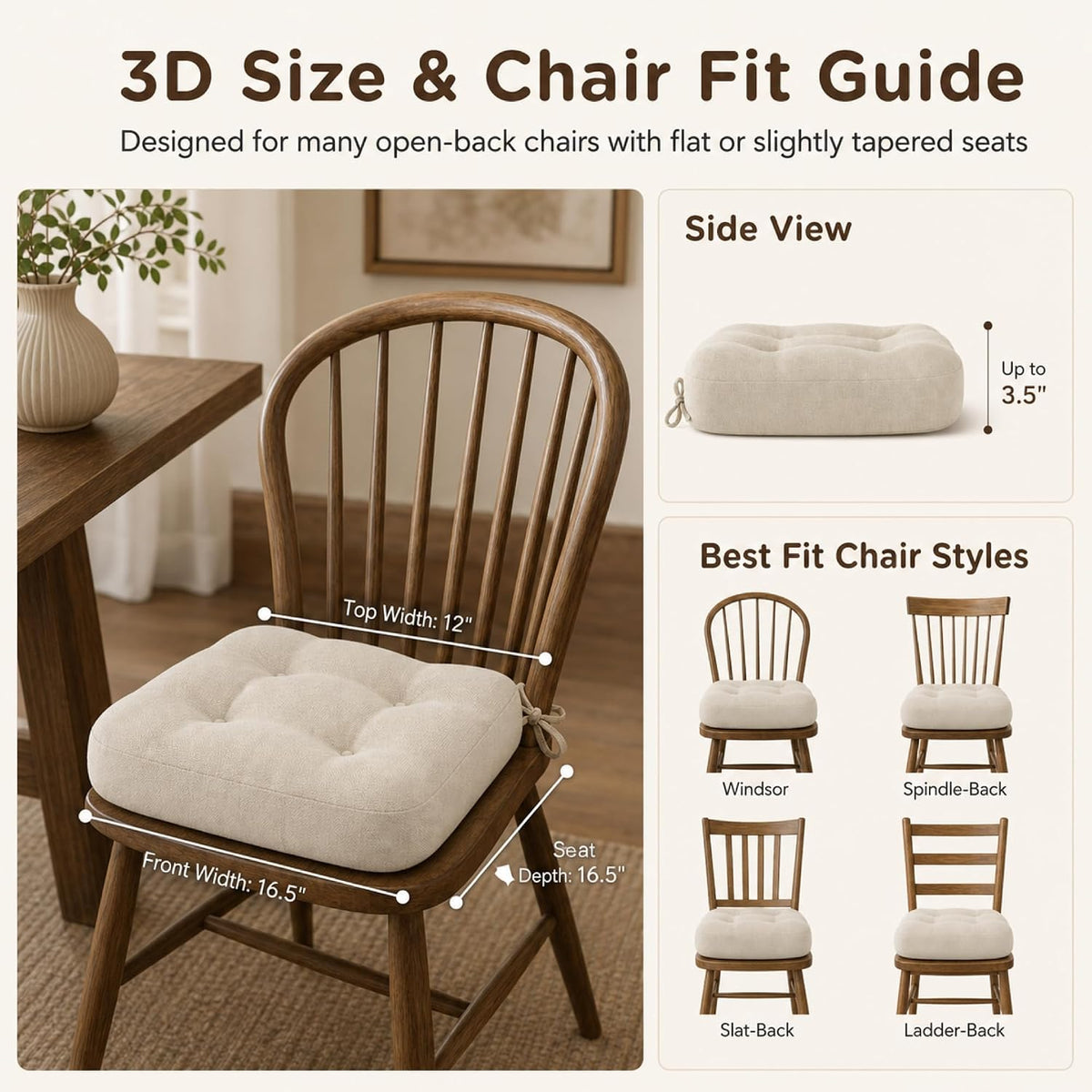 Codi Dining Chair Cushions 4 Pack, Thick Memory Foam Kitchen Seat Pads