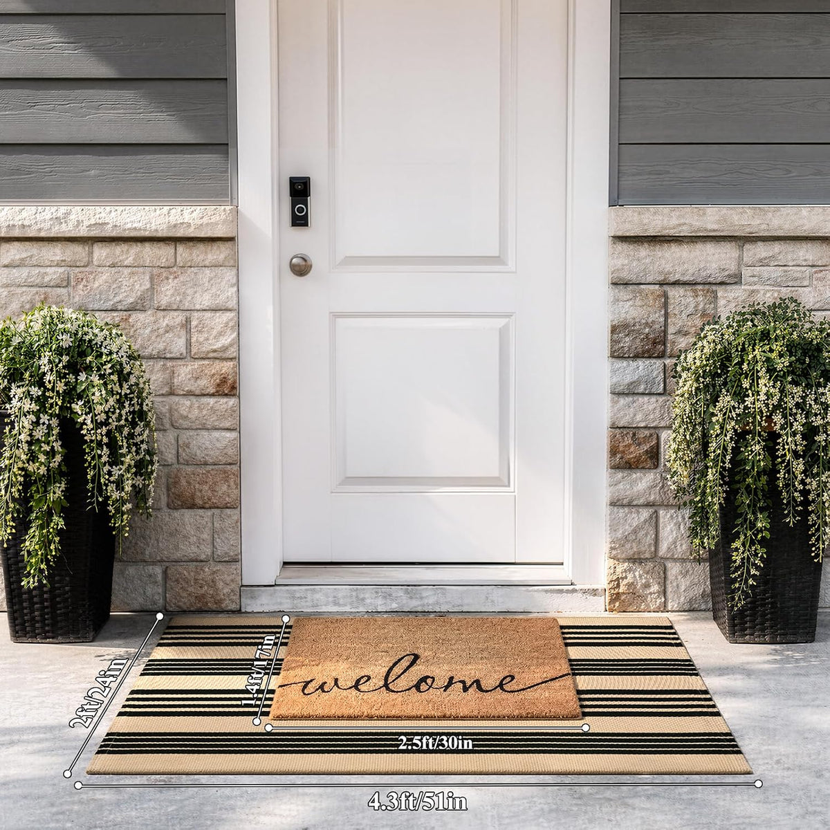 Striped Fall Door Mat 24"x51" Outdoor Rug Cotton Washable Fall Decor