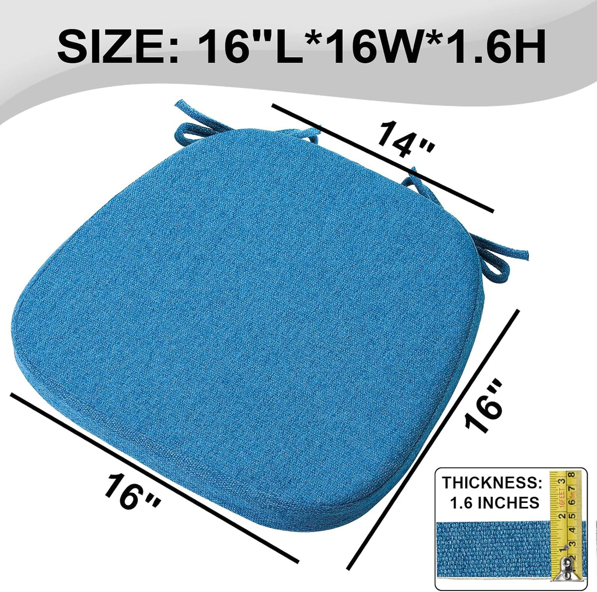 SINOSSO 1 Pack Memory Foam Chair Cushions for Dining Chair, Friendly Woven Fabric 16" U-Shape Comfortable Kitchen Chair Pad, Removable Slip Resistant Seat Cushion (1 Piece, Blue)