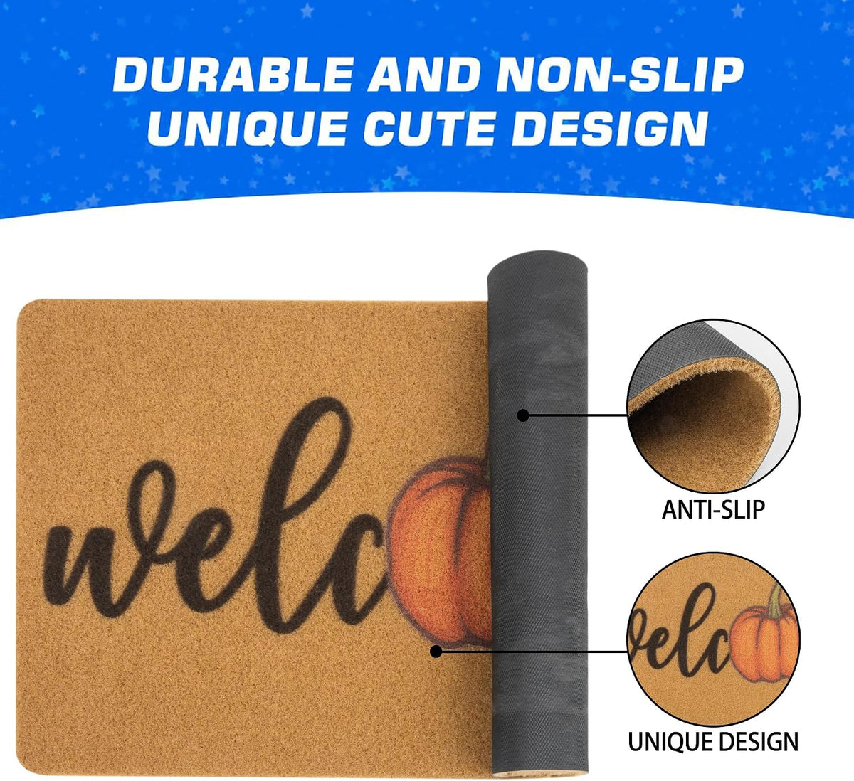 Hello-Pumpkin-Welcome-Doormat Fall-Indoor-Outdoor-Non-Slip-Door-Mat 17"x29"