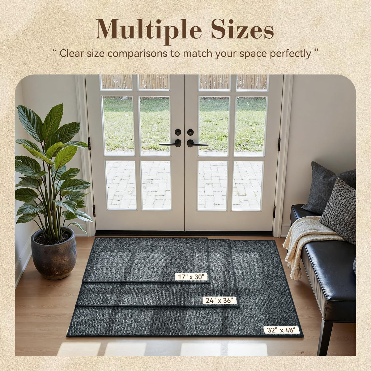 MontVoo Door Mat Indoor Entrance Doormat, Absorbent Durable Rubber Non Slip Front Door Mat for Inside Entry Entryway Dirt Trapper Welcome Mat, Darkgrey 17''x30''