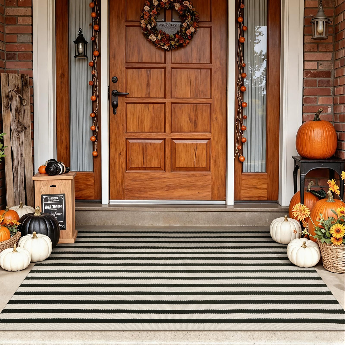 Striped Fall Door Mat 24"x51" Outdoor Rug Cotton Washable Fall Decor
