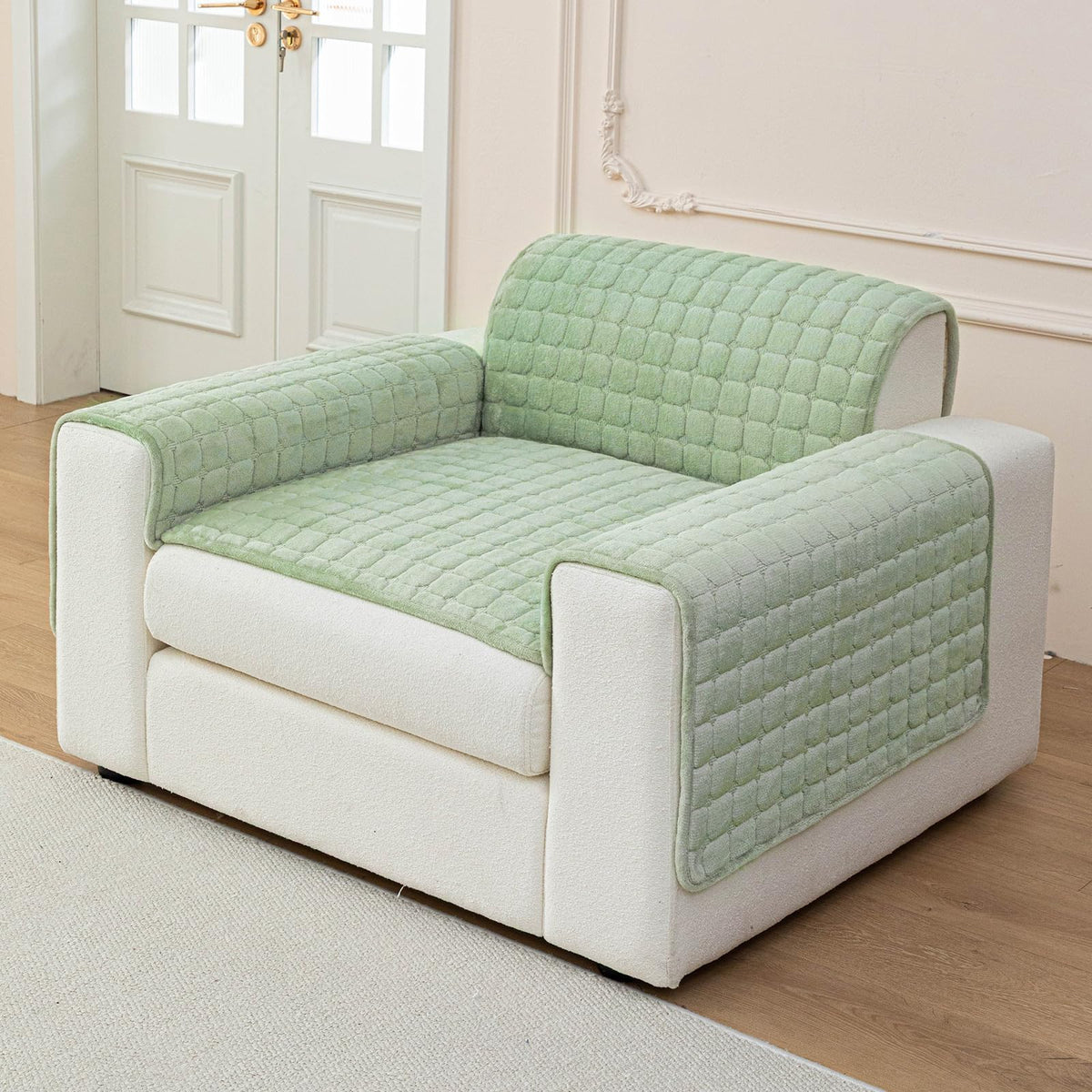 Velvet Sectional Couch Cover for 2-3 Seat, Khaki, 1PC, 35.4"x71"