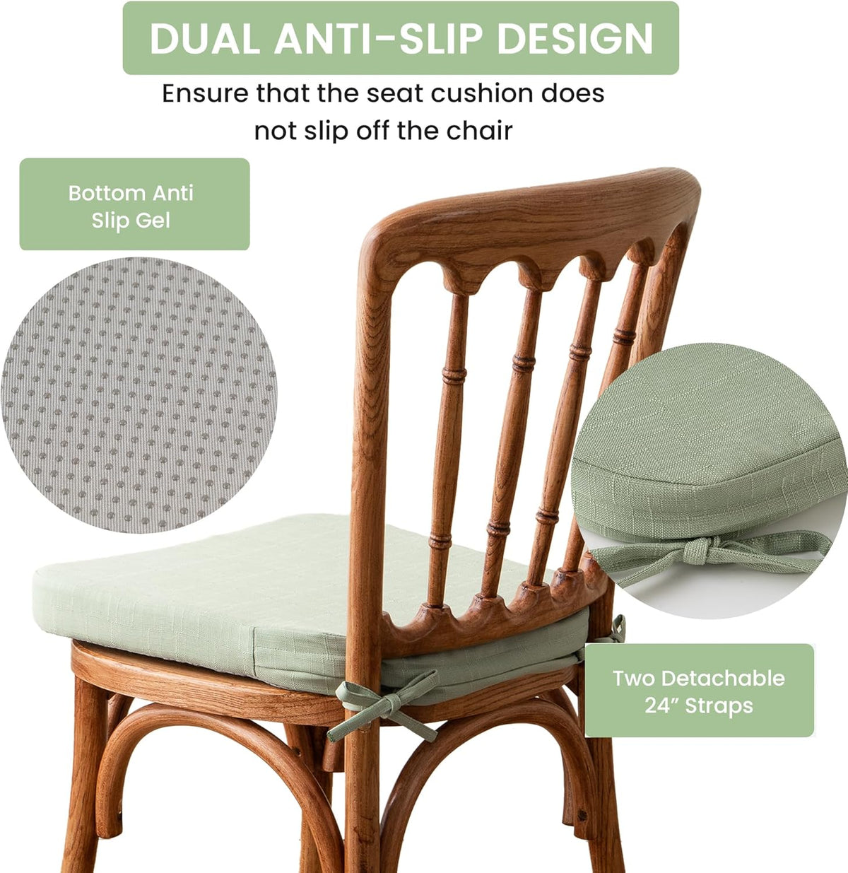 Battilo Chair Cushions for Dining Chairs, 16"x16"x2", Set of 2, Sage Green