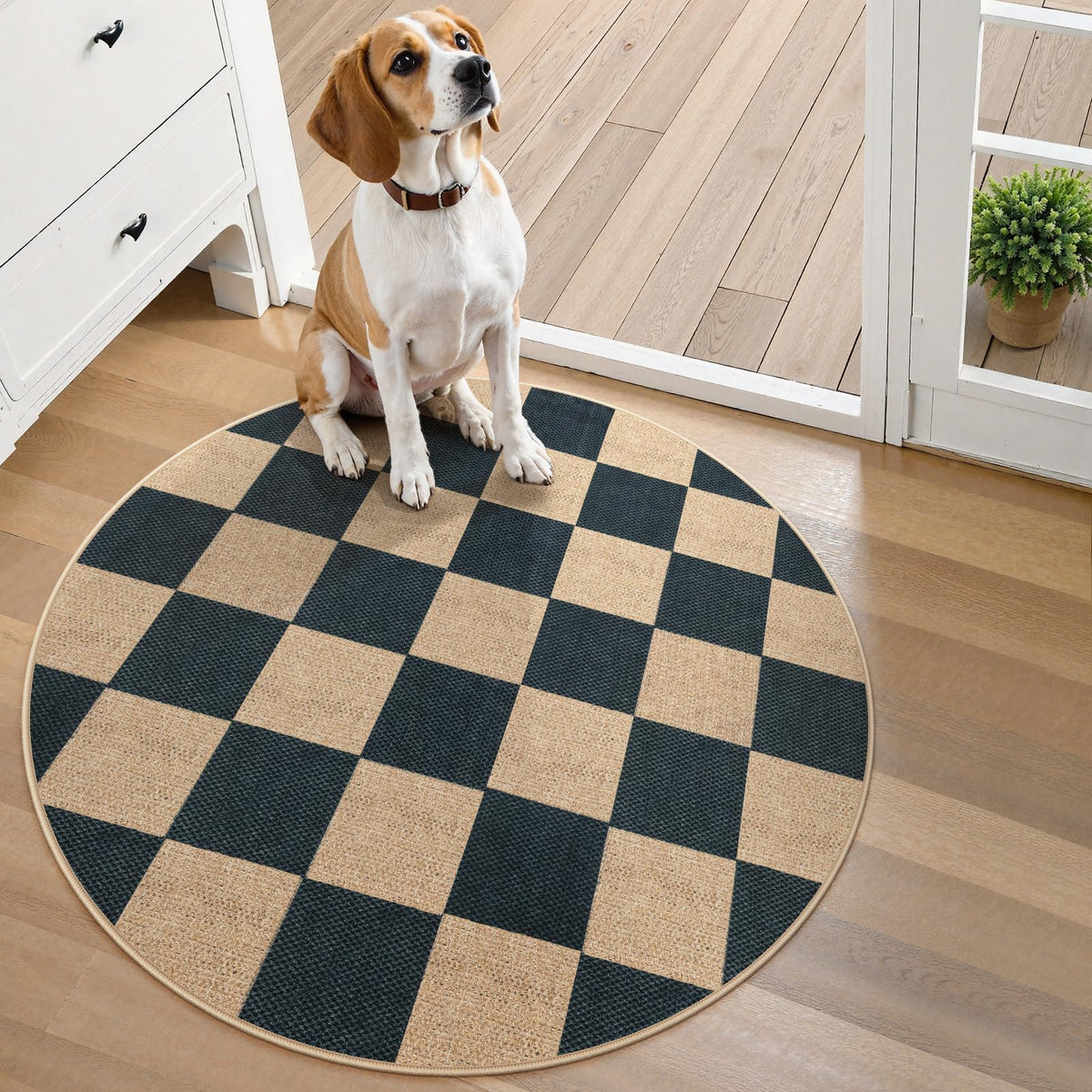 Lahome Checkered Easy Jute 3x5 Entryway Front Porch Rug, Black Diamond Indoor Outdoor Patio Layering Rug, Washable Farmhouse Neutral Non Slip Non Shedding Door Carpet for Backyard Blacony