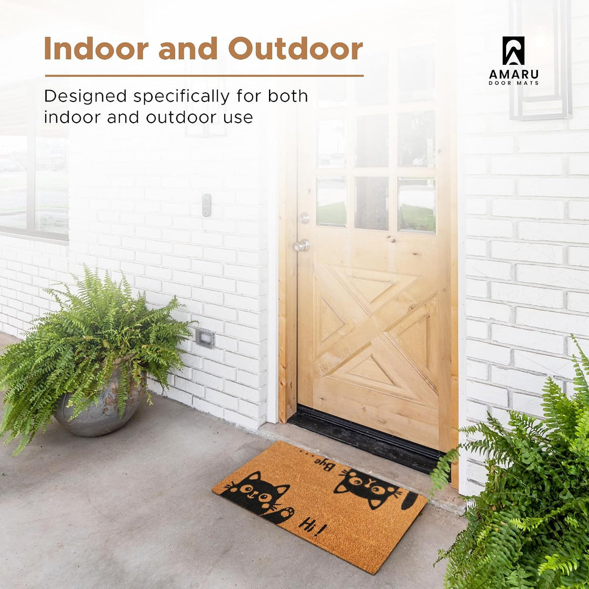 Coir Welcome Mat, Non-Slip, Hi-Bye Cat, 17 x 29 in