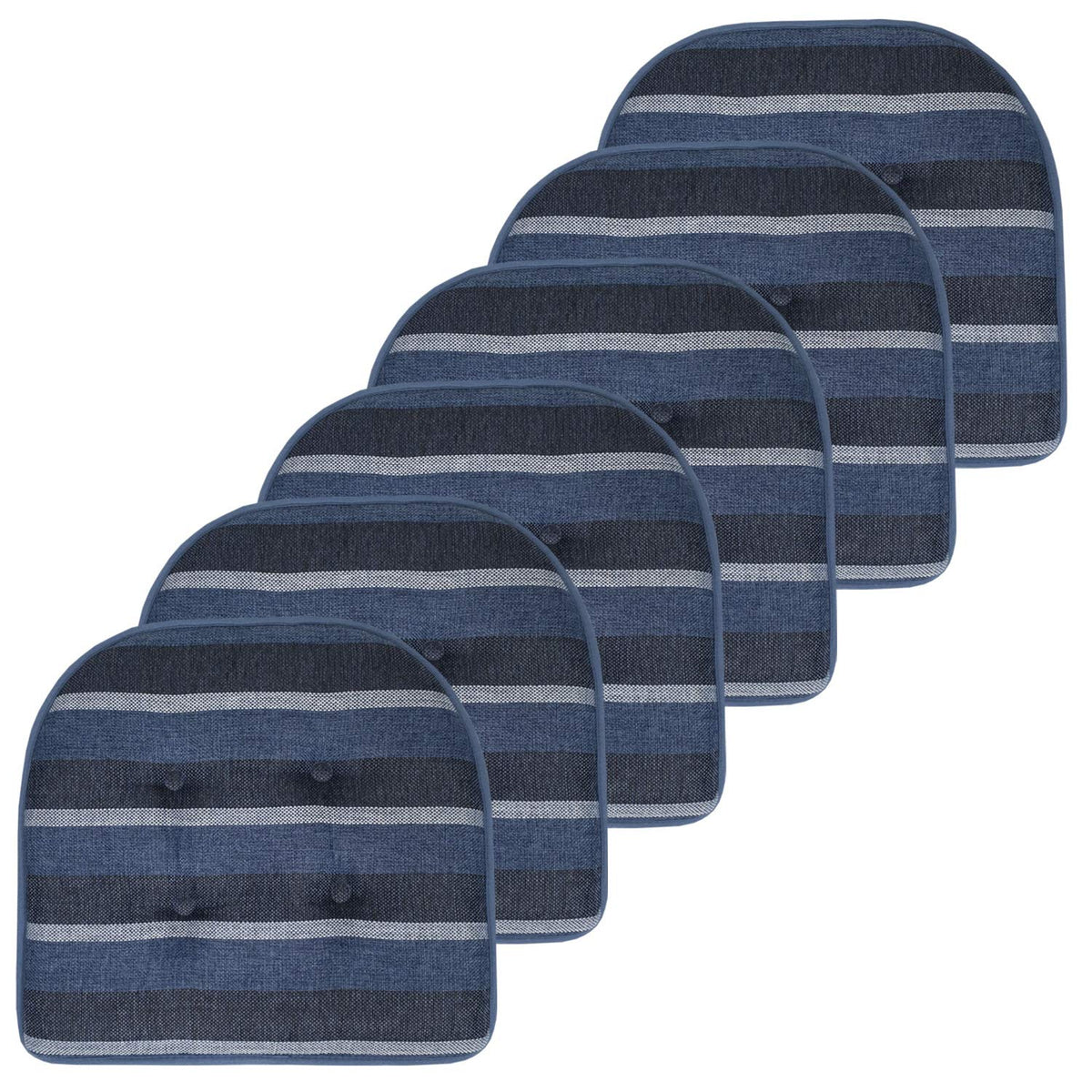 Sweet Home Collection Chair Cushion Memory Foam Pads Tufted Slip Non Skid Rubber Back U-Shaped 17" x 16" Seat Cover, 6 Pack, Checkered Taupe/White