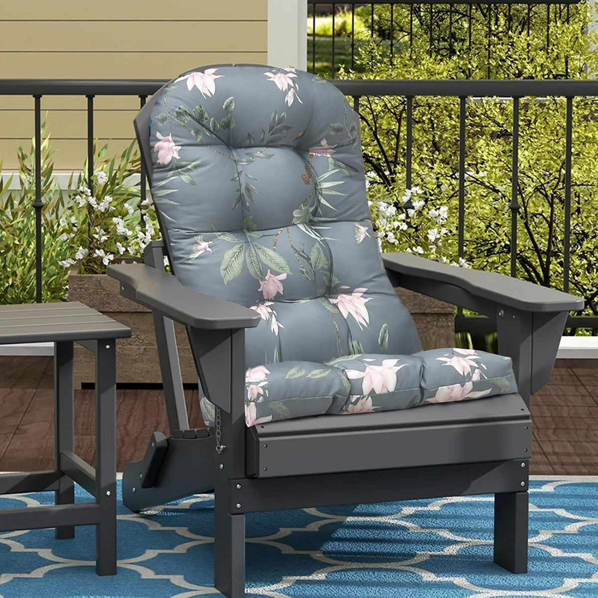 Outdoor Adirondack Chair Cushion Floral One-Pieces Thicked Patio Cushions for Adirondack Chair Waterproof Round Corner High Back Seat Cushions, Green Printing 44"*20"