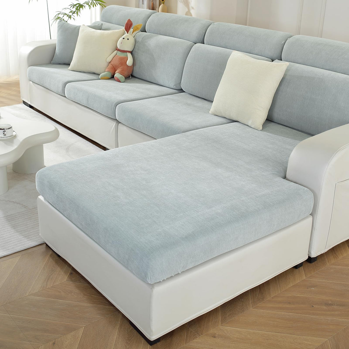 WEYOND Couch Cushion Covers L Shaped Sectional, 3PC Seat Covers, Light Grey