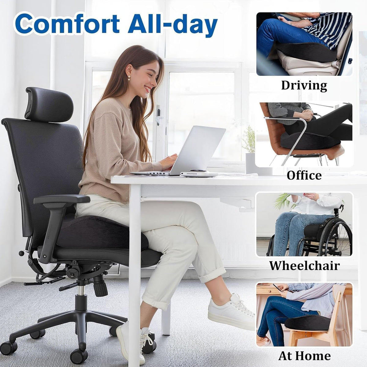CushyOasis Seat Cushion, Gel Memory Foam Office Chair Cushions, Black