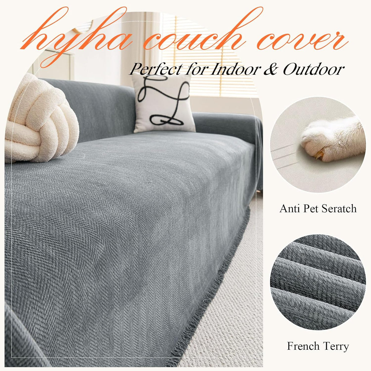 hyha Couch Cover for Dogs, Boho Chenille Sofa Cover for 3 Cushion Couch