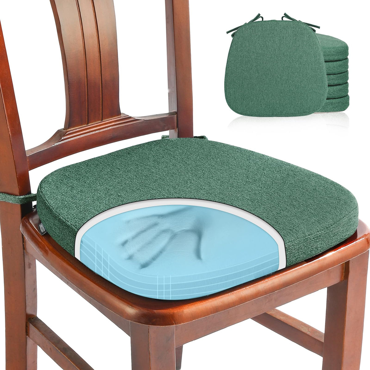 SINOSSO 1 Pack Memory Foam Chair Cushions for Dining Chair, Friendly Woven Fabric 16" U-Shape Comfortable Kitchen Chair Pad, Removable Slip Resistant Seat Cushion (1 Piece, Blue)