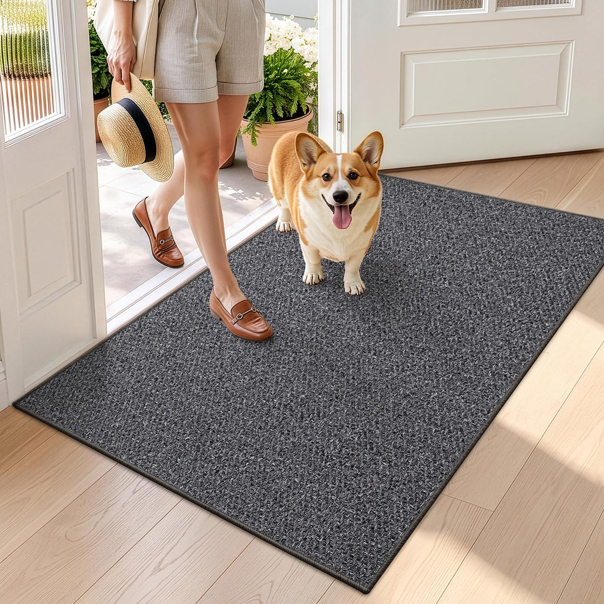 LUMI Ultra Thin Indoor Door Mat 24"x36", Entrance Doormat, Beige
