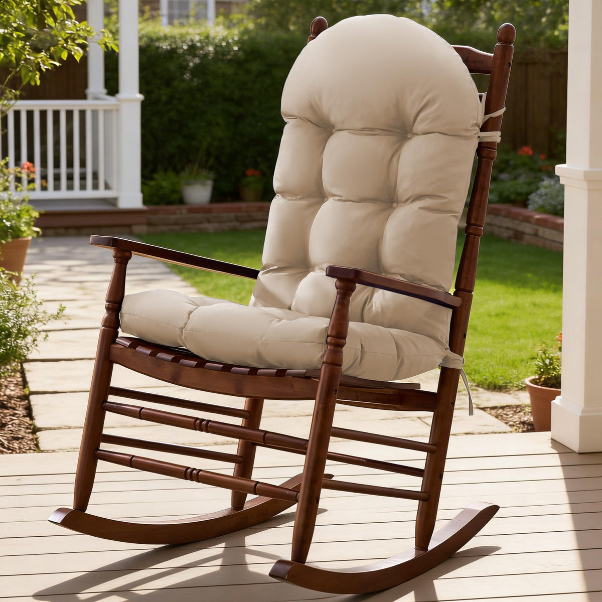Rocking Chair Cushions, Indoor/Outdoor Adirondack Chair Cushion, Waterproof and Fade-Resistant Rocking Chairs Pads, Non-Slip Tufted High Back Patio Chairs Cushion with Ties, 44x19x4 Inch, Navy Blue