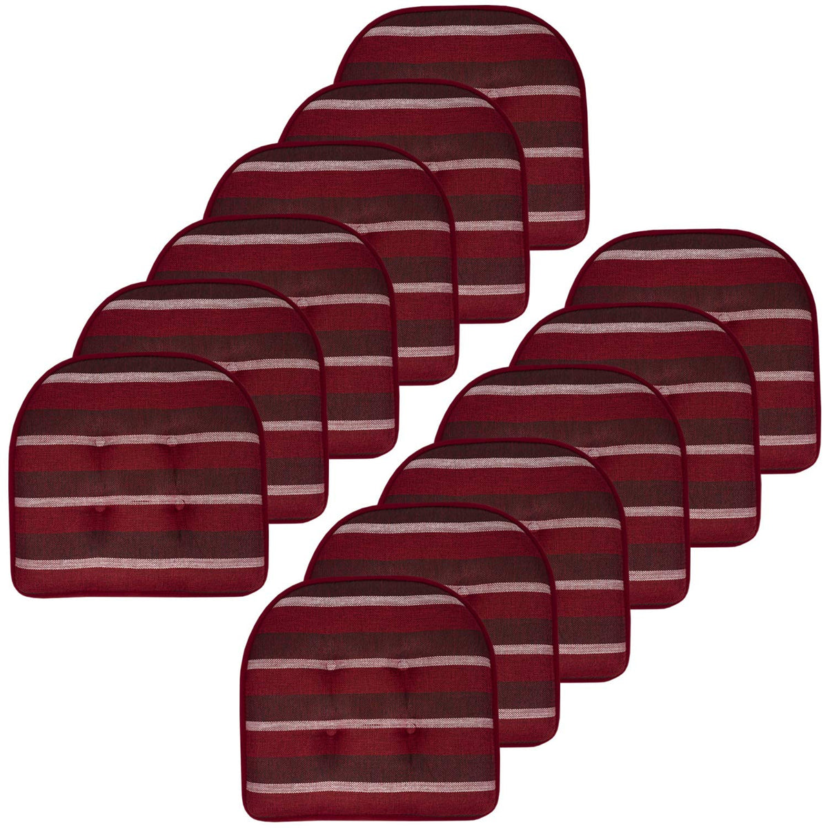 Sweet Home Collection Chair Cushion Memory Foam Pads Tufted Slip Non Skid Rubber Back U-Shaped 17" x 16" Seat Cover, 6 Pack, Checkered Taupe/White