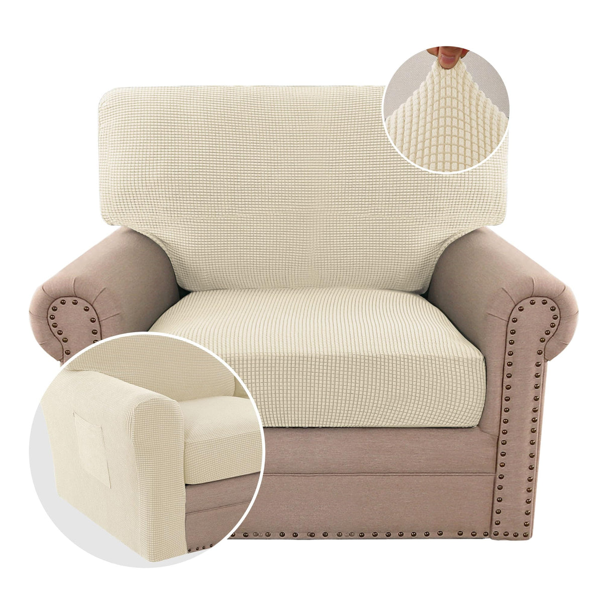 H.VERSAILTEX Multi-Pieces Sofa Covers Stretch Couch Covers Form Fitted Seats and Back Cushions Covers (3 Seat Covers Plus 3 Back Cusion Covers, Bonus 2 Armrest Covers), Sand