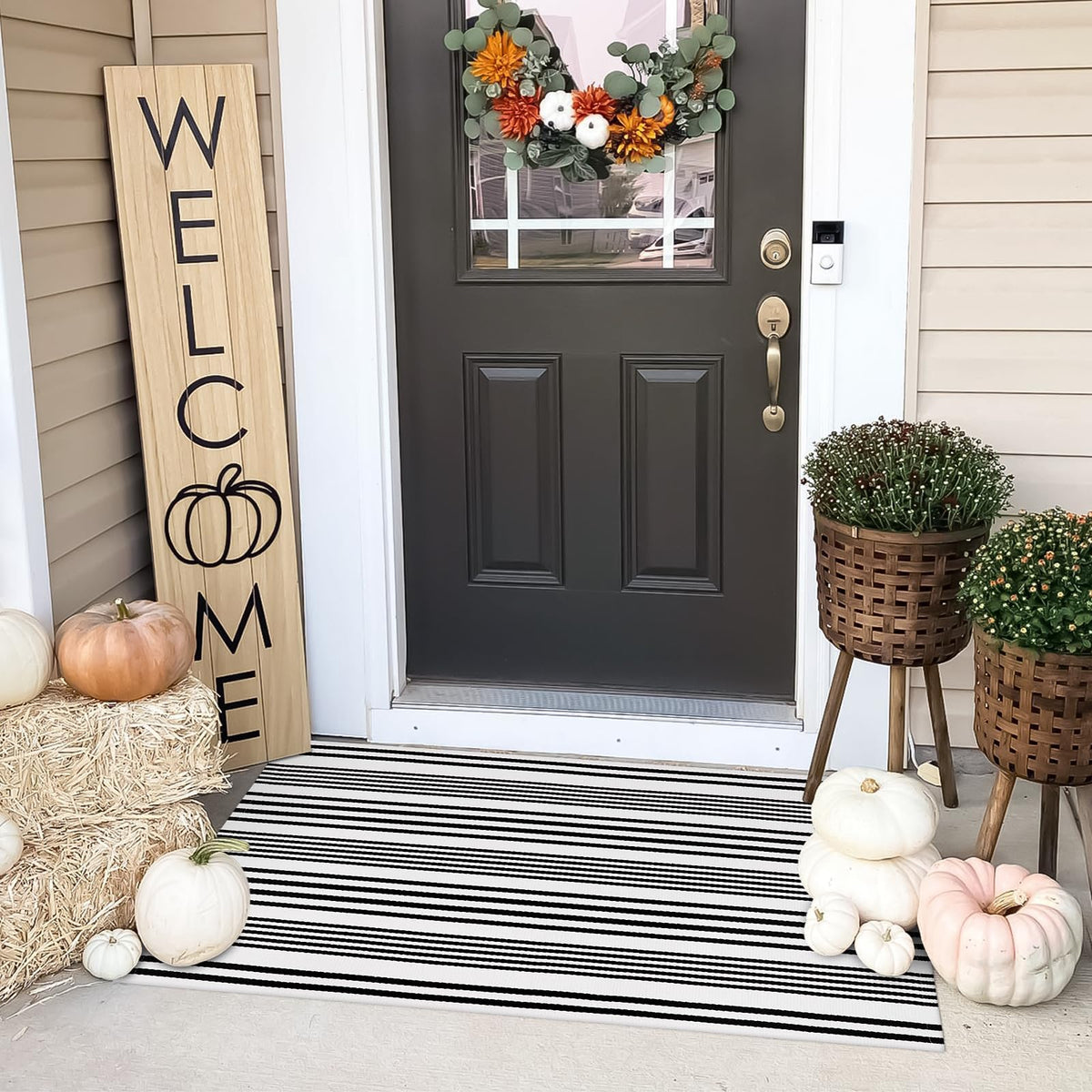 OJIA Front Door Mat 24"x51", Striped Porch Rug Outdoor Door Mat Fall Decor