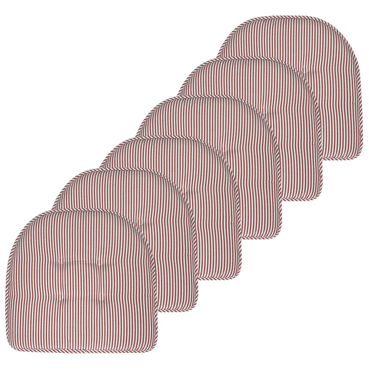 Sweet Home Collection Chair Cushion Memory Foam Pads Tufted Slip Non Skid Rubber Back U-Shaped 17" x 16" Seat Cover, 6 Pack, Checkered Taupe/White