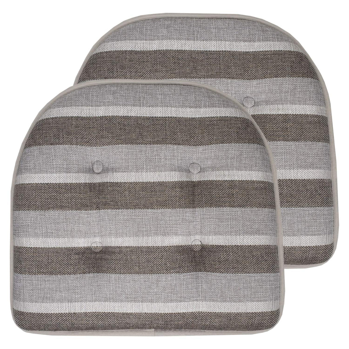 Sweet Home Collection Chair Cushion Memory Foam Pads Tufted Slip Non Skid Rubber Back U-Shaped 17" x 16" Seat Cover, 6 Pack, Checkered Taupe/White