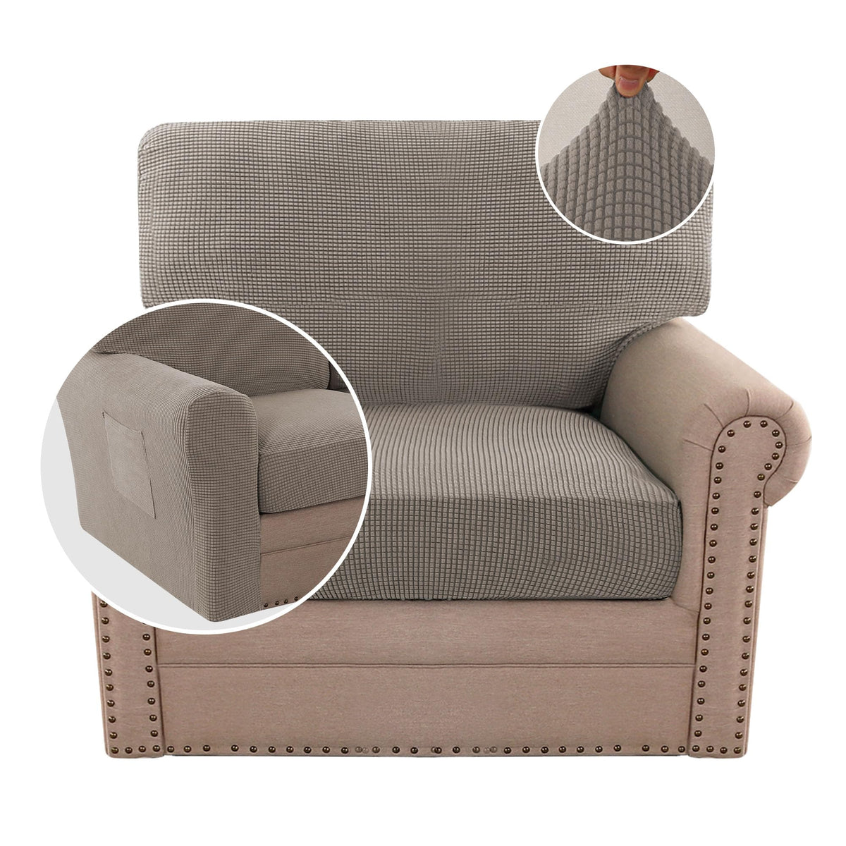 H.VERSAILTEX Multi-Pieces Sofa Covers Stretch Couch Covers Form Fitted Seats and Back Cushions Covers (3 Seat Covers Plus 3 Back Cusion Covers, Bonus 2 Armrest Covers), Sand
