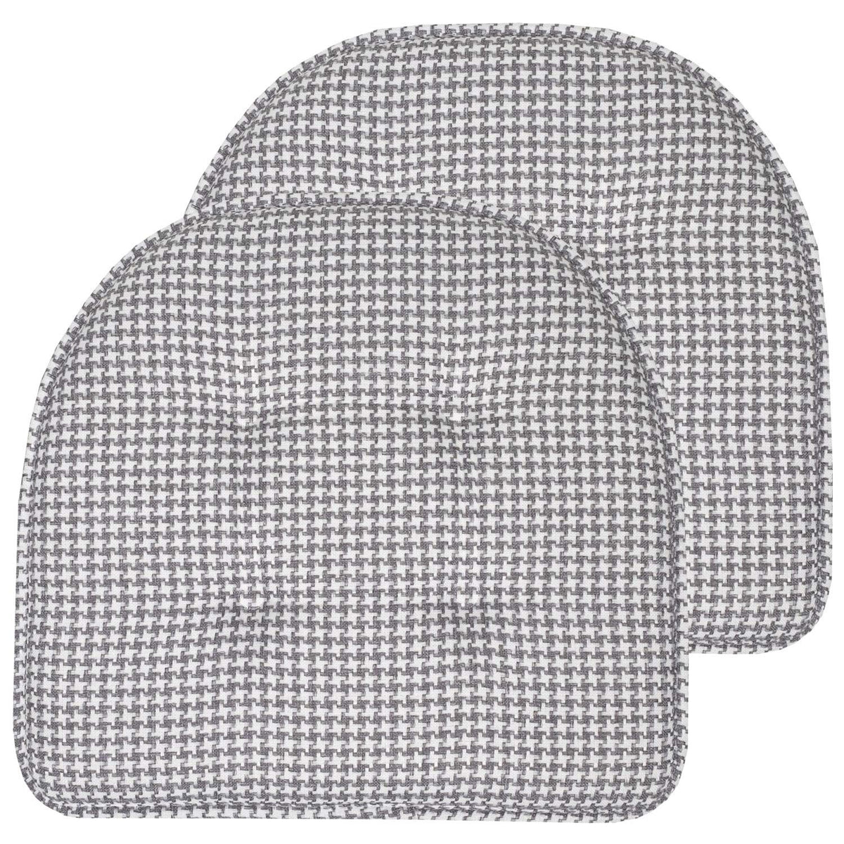 Sweet Home Collection Chair Cushion Memory Foam Pads Tufted Slip Non Skid Rubber Back U-Shaped 17" x 16" Seat Cover, 6 Pack, Checkered Taupe/White