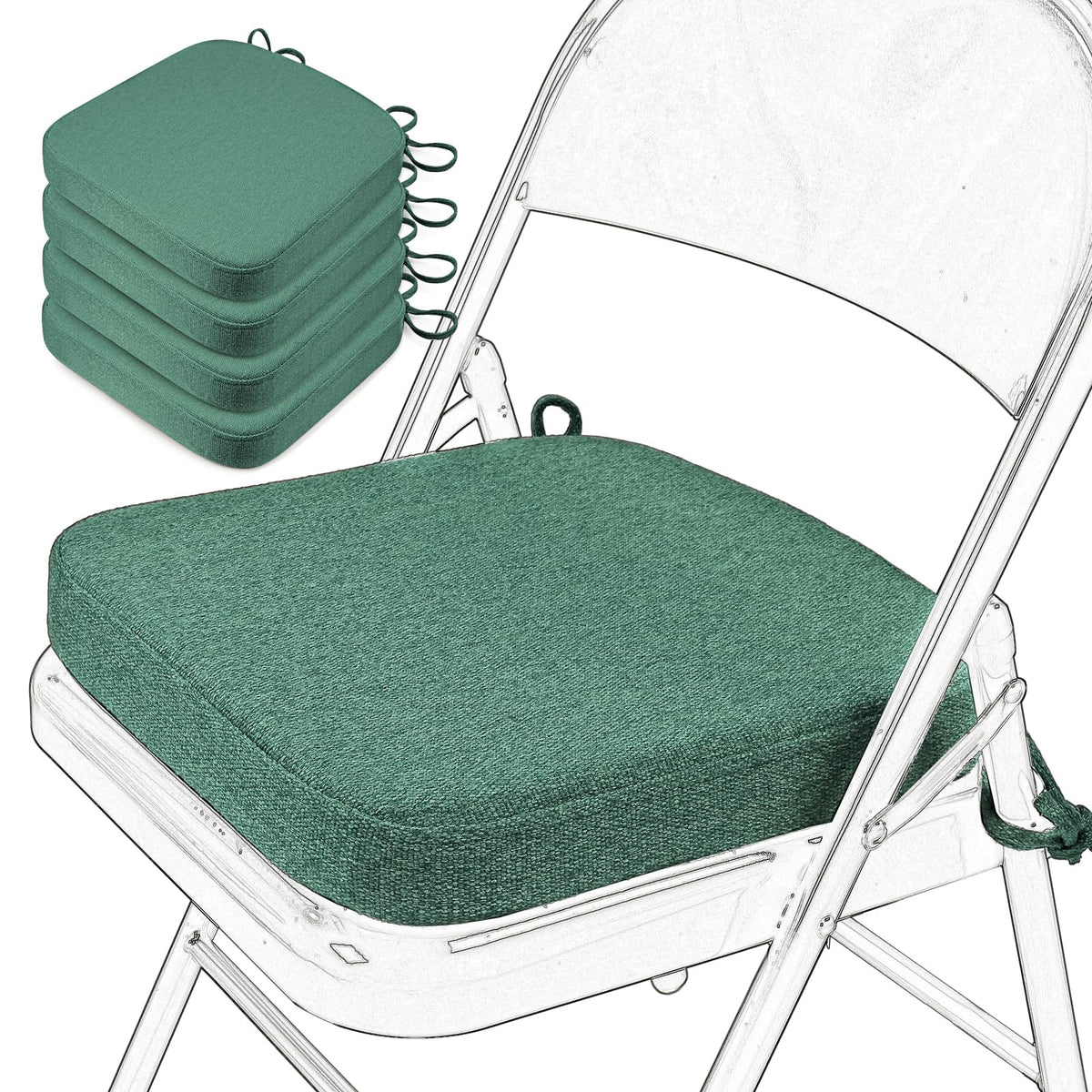 SINOSSO Memory Foam Chair Cushion for Folding Chair 1 Pcs, Thickened 2" Square Kitchen Chair Pad with Ties, Indoor Non-Slip Dining Chair Seat Cushion (1 Piece, Dark Brown)