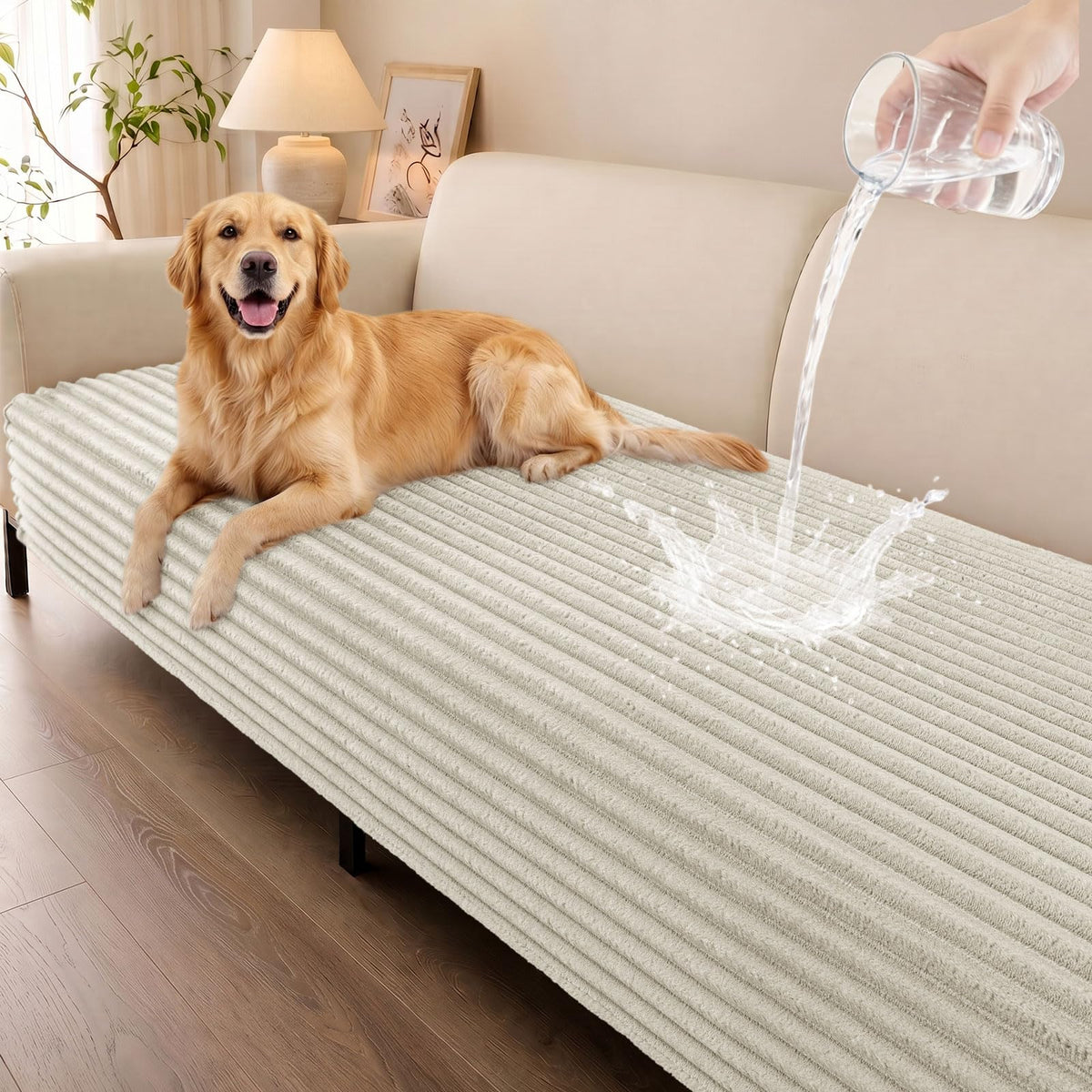 Smiry Waterproof Couch Cover for Dogs, Washable Non Slip Plush Protector