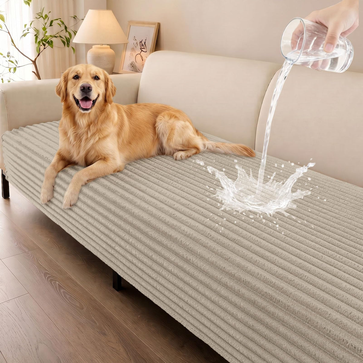 Smiry Waterproof Couch Cover for Dogs, Washable Non Slip Plush Protector