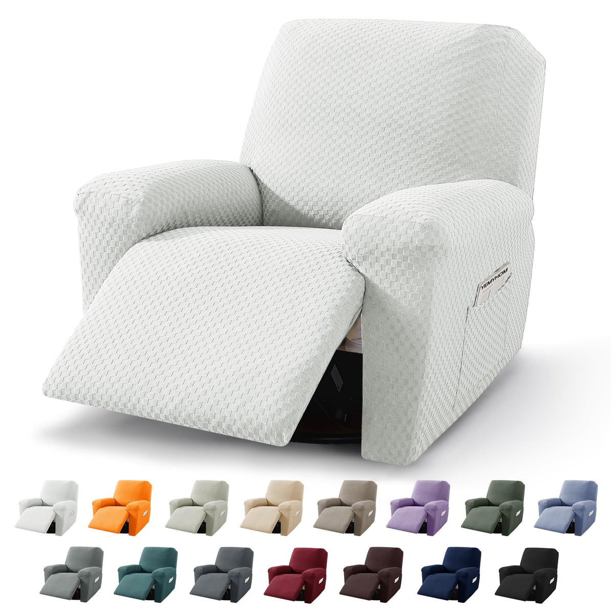 YEMYHOM 8 Pieces Stretch Recliner Sofa Cover Latest Jacquard Reclining Couch Cover with Side Pocket Anti-Slip Fitted 3 Cushion Furniture Slipcovers with Elastic Bottom (Sofa Recliner, Light Gray)