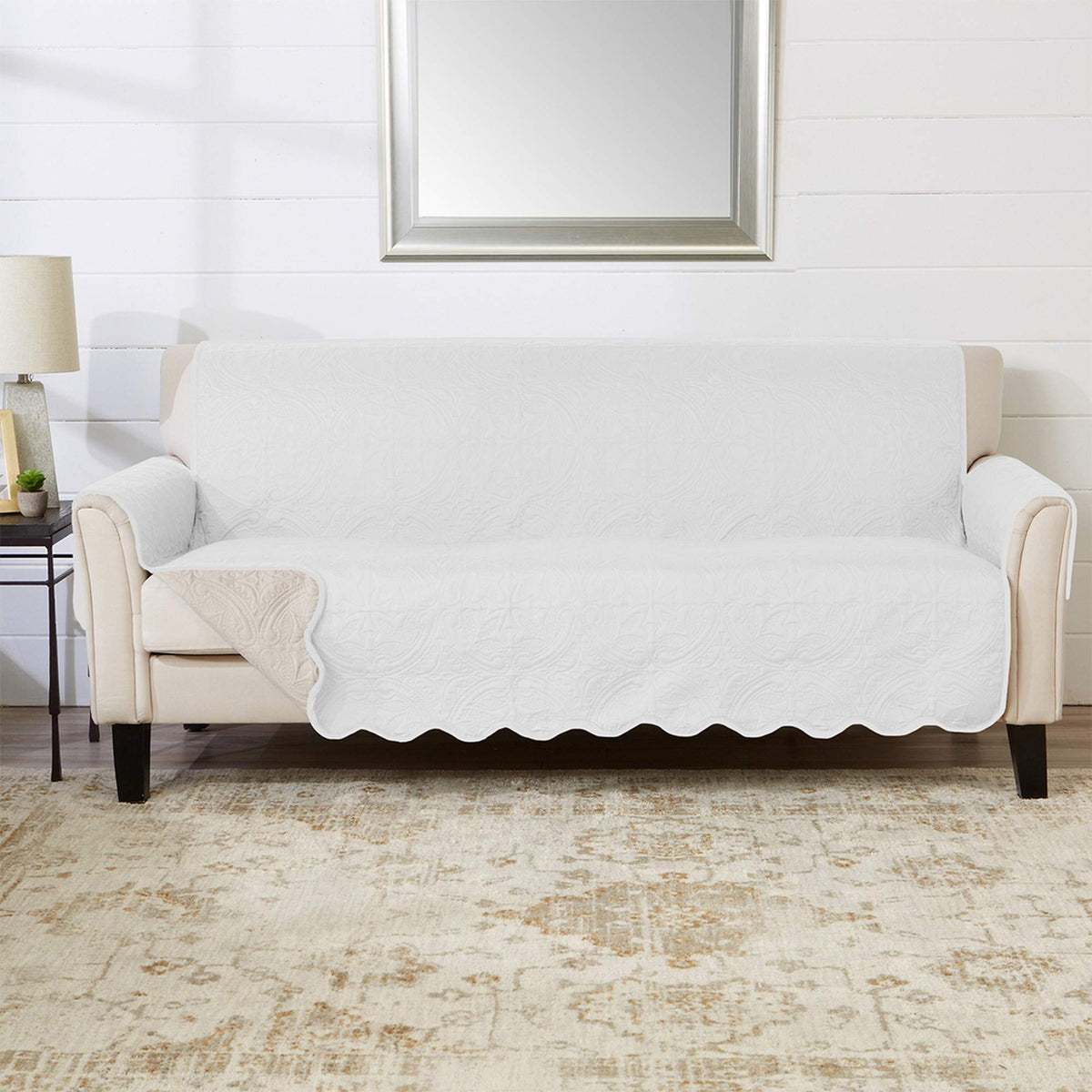 Great Bay Home Reversible Patchwork Sofa Cover - Washable Slipcover Furniture Protector with Elastic Straps - Perfect for Kids & Pets - Box-Stitched Detail (Taupe)