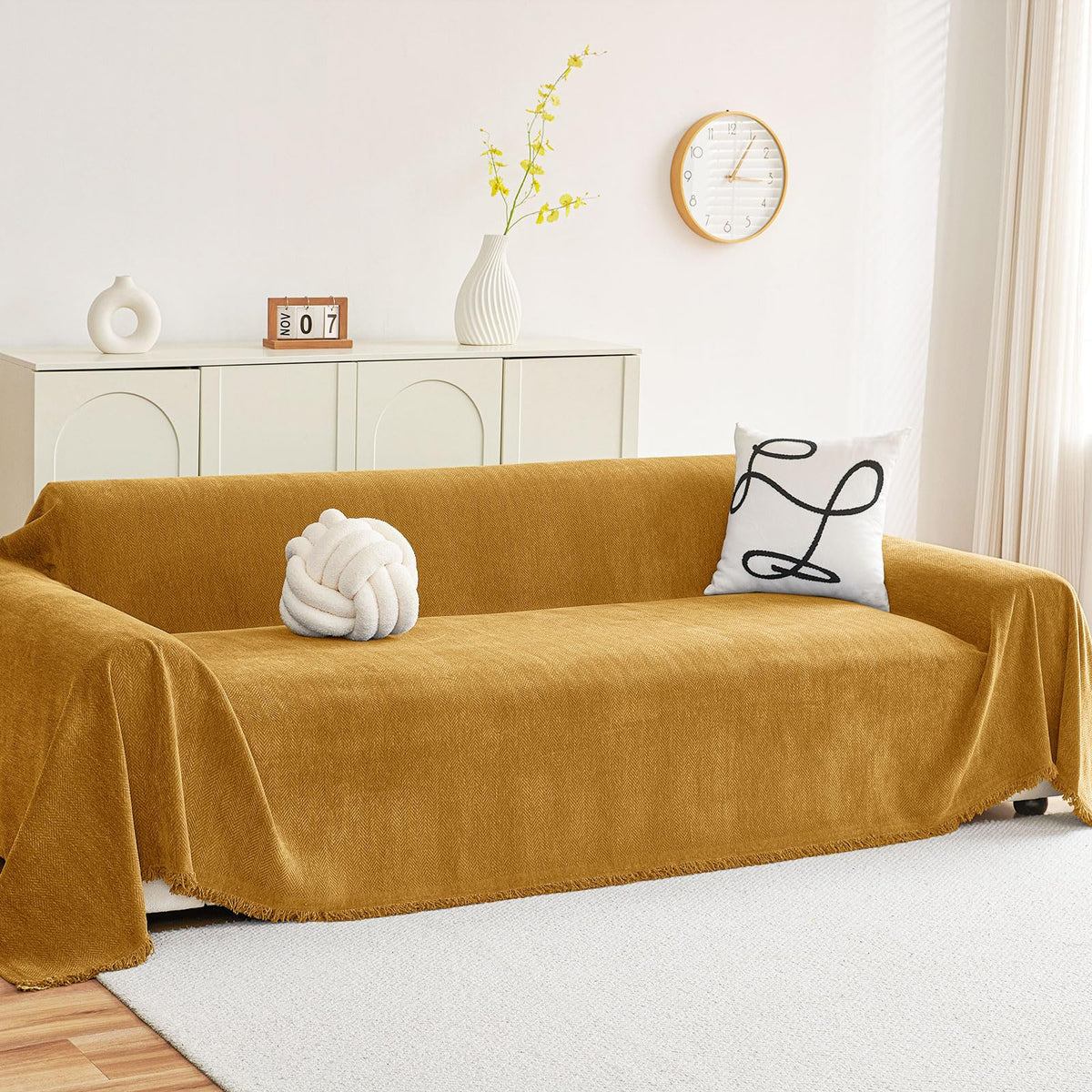 hyha Couch Cover for Dogs, Boho Chenille Sofa Cover for 3 Cushion Couch