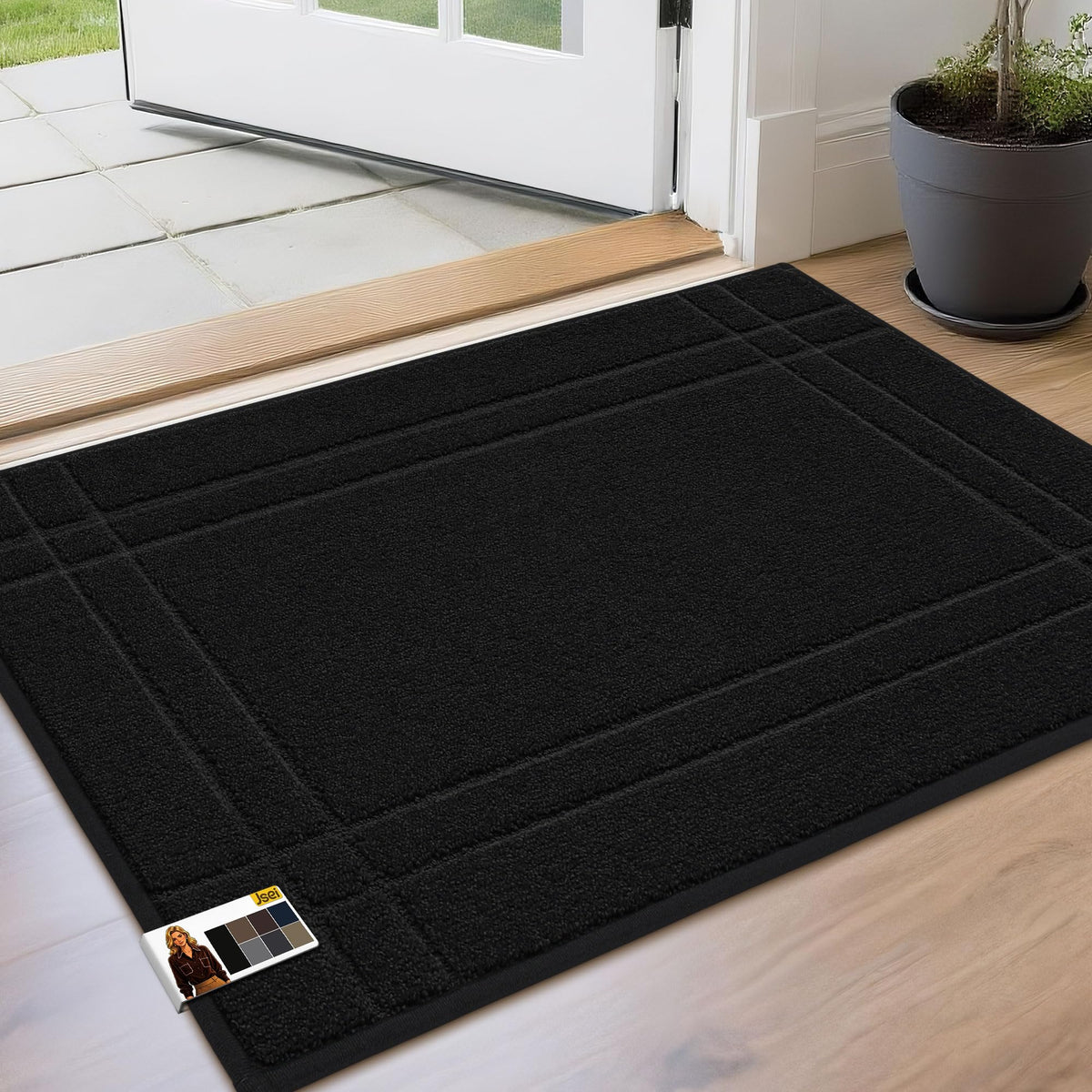 JSEI Door Mat for Entrance 20"x32", Dirt Trapper Doormat, Black